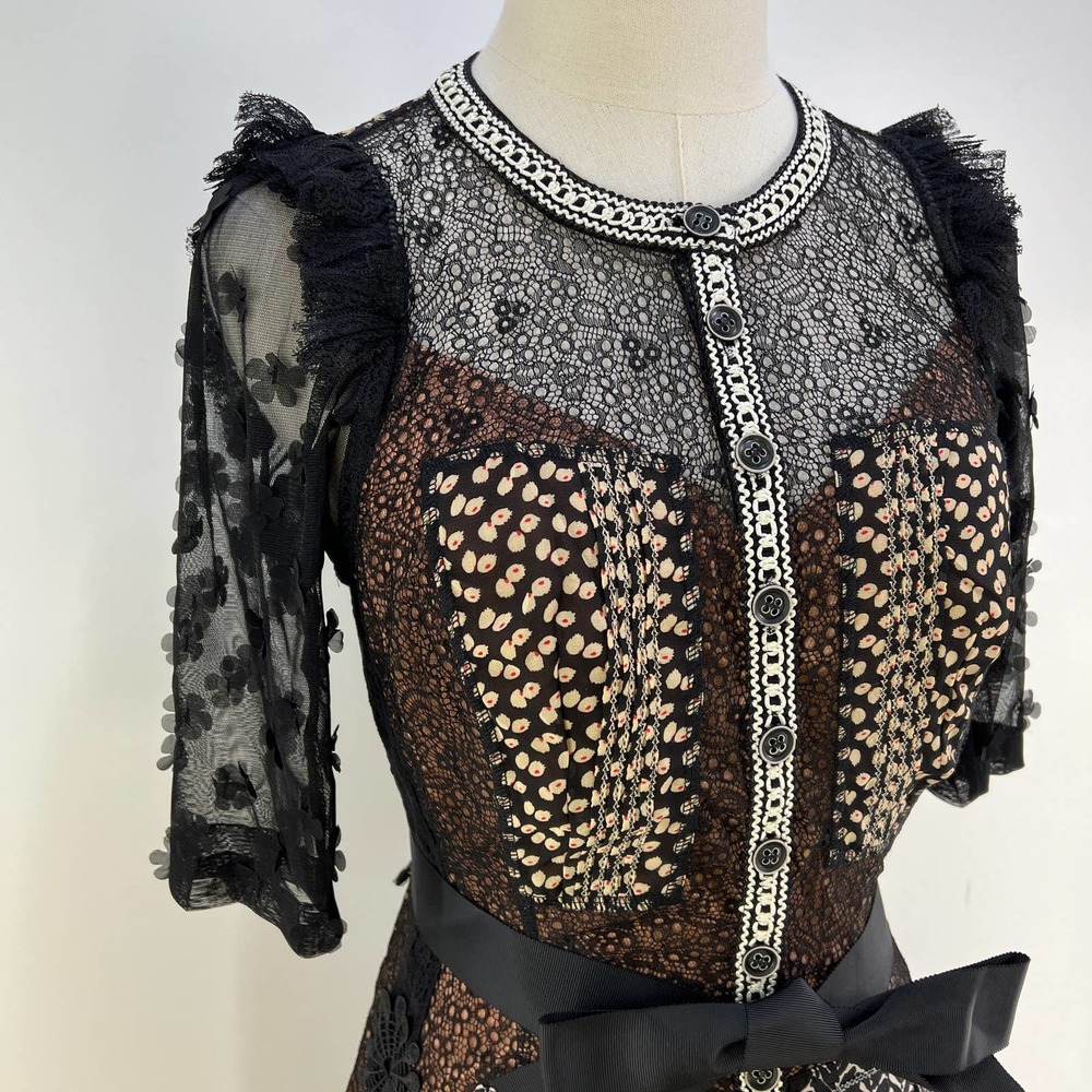 Anthropologie Beguile by Byron Lars Allusione Dress Black Lace Insert Sheath 4P - Picture 4 of 13